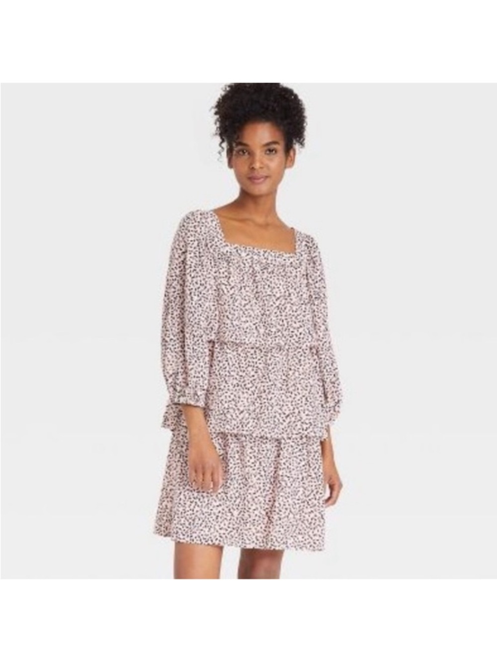 Who What Wear White and Pink Ditsy Tiered Mini Dress